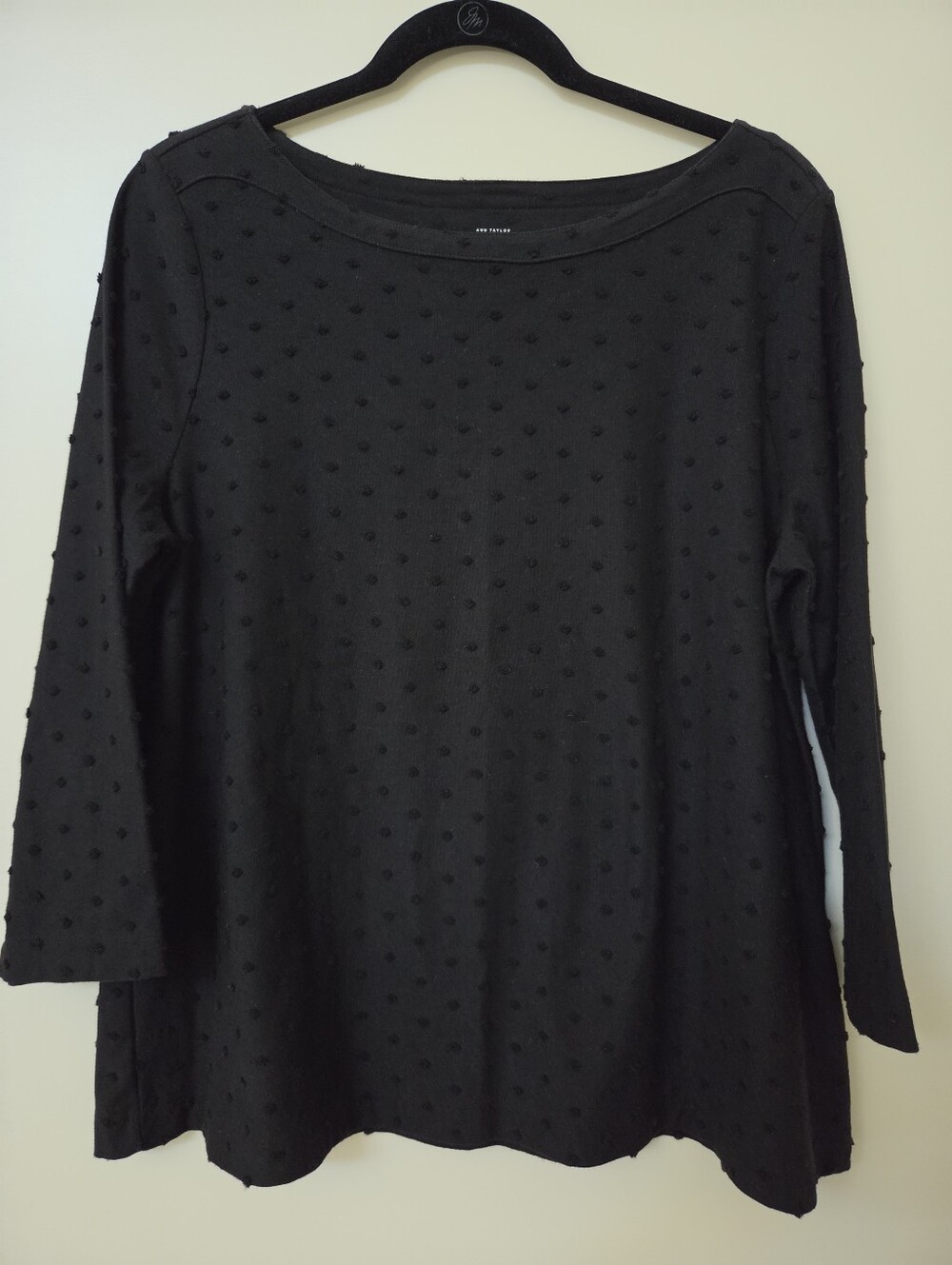 Ann Taylor Loft 3/4 Sleeve Black Swiss Dot Top In Large